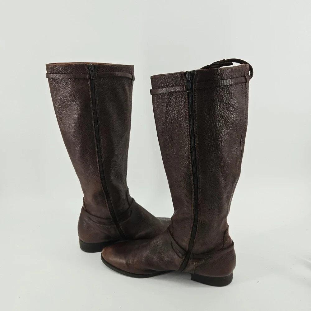 J Crew Knee High Riding Boots Brown Pebbled Soft Leather Sz 10 Full Zip Closure